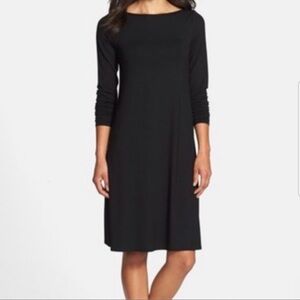 Eileen Fisher Signature Viscose Jersey Dress Bateau Neck Long Sleeve Women Sz M